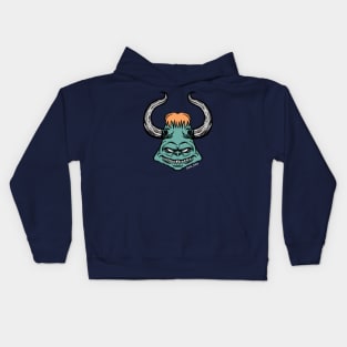 Green Grinning Horned Demon Kids Hoodie